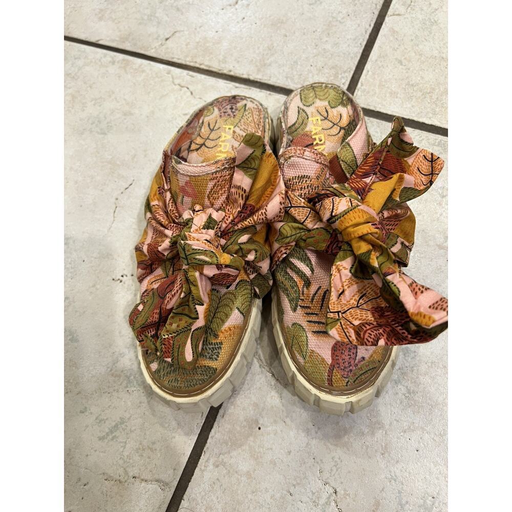 Farm Rio Multicolor Summer Dream Mule Slip On Sz 7 Canvas Bow Tie